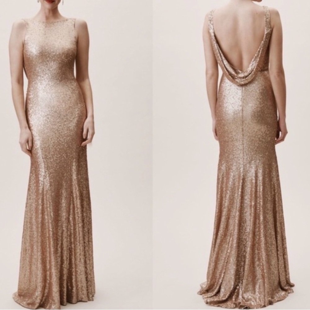 Anthropologie Rose Gold Sequin Gown